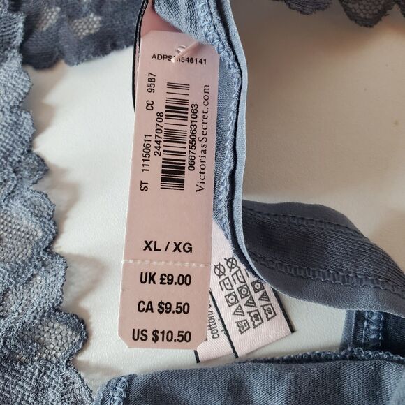 NEW True Vintage Victoria Secret Low Rise Thong Sz XL Lace Cotton Dark Gray - Picture 4 of 6